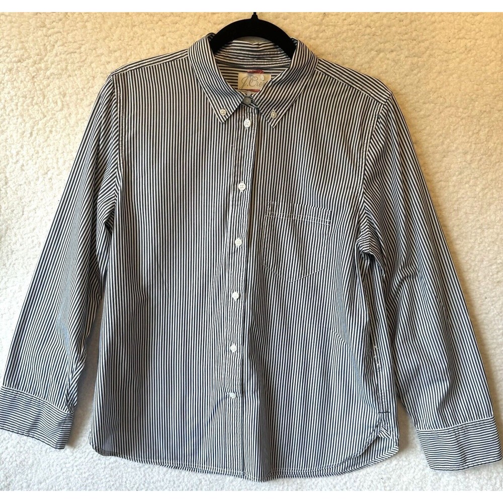 J.Crew Classic Fit Cotton Shirt Navy Stripe Size 10 Button Up Classic